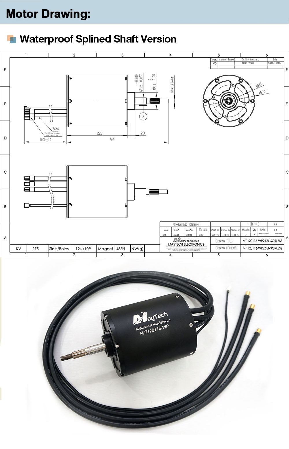 Maytech 120116 18KW watercooled inrunner motor for electric boat jetsurf motor kayak motor jetski jetboard engine