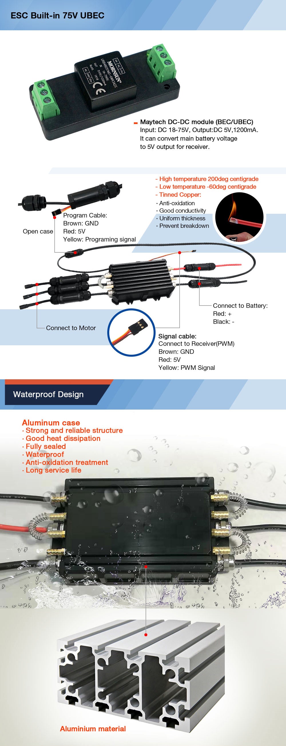 MTSF500A-WP 500A ESC Speed controller Maytech ESCs powerful 60V regulator for electric surfboard jetsurf rc boat rescue boat