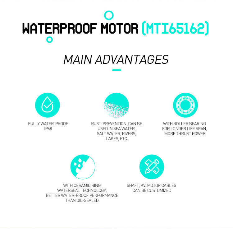 MTI65162, waterproof inrunner motor, sensorless motor, fully waterproof, 65162 motor, 65161 motor