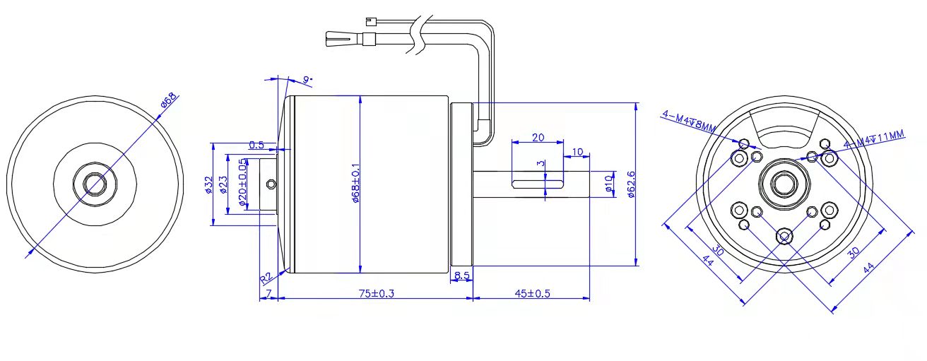 MTO6880 maytech 6880 motor drawing with embeded hall sensor
