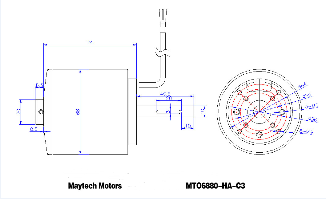 maytech 6880 brushless outrunner sensored motor BLDC motor high power with long shaft and big ball bearing special for fire fighting robots combat robots electric longboard skateboard mountainboard