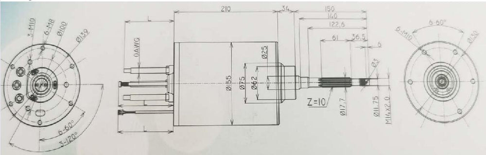 155245 Motor drawing 45KW powerful sensorless motor waterproof electric boat rc boat engine