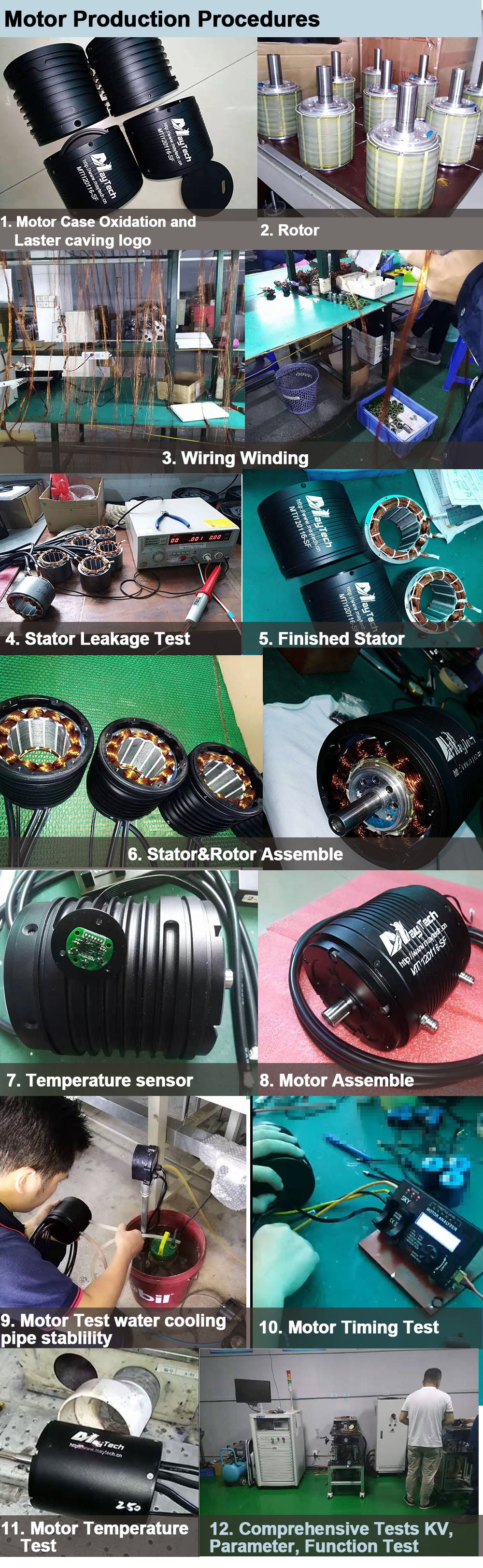 maytech 65162 motor production procedures, factory, manufacturer for waterproof motor, manufacturer for inrunnner brushless motors