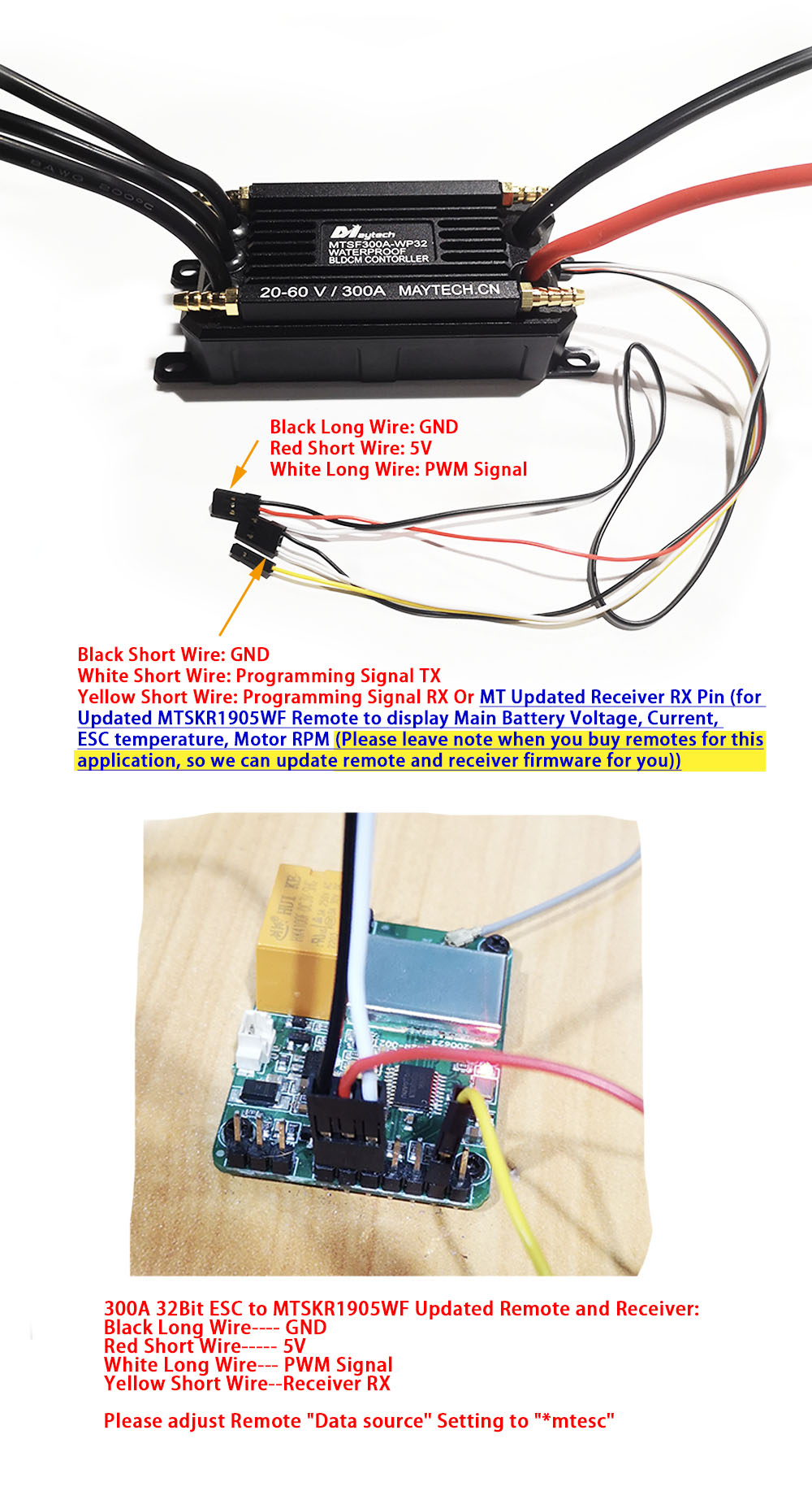 Maytech New Marine 32Bit 300A 60V ESC IP68 Waterproof Smaller Size for Efoil Underwater Thruster Electric Surfboard