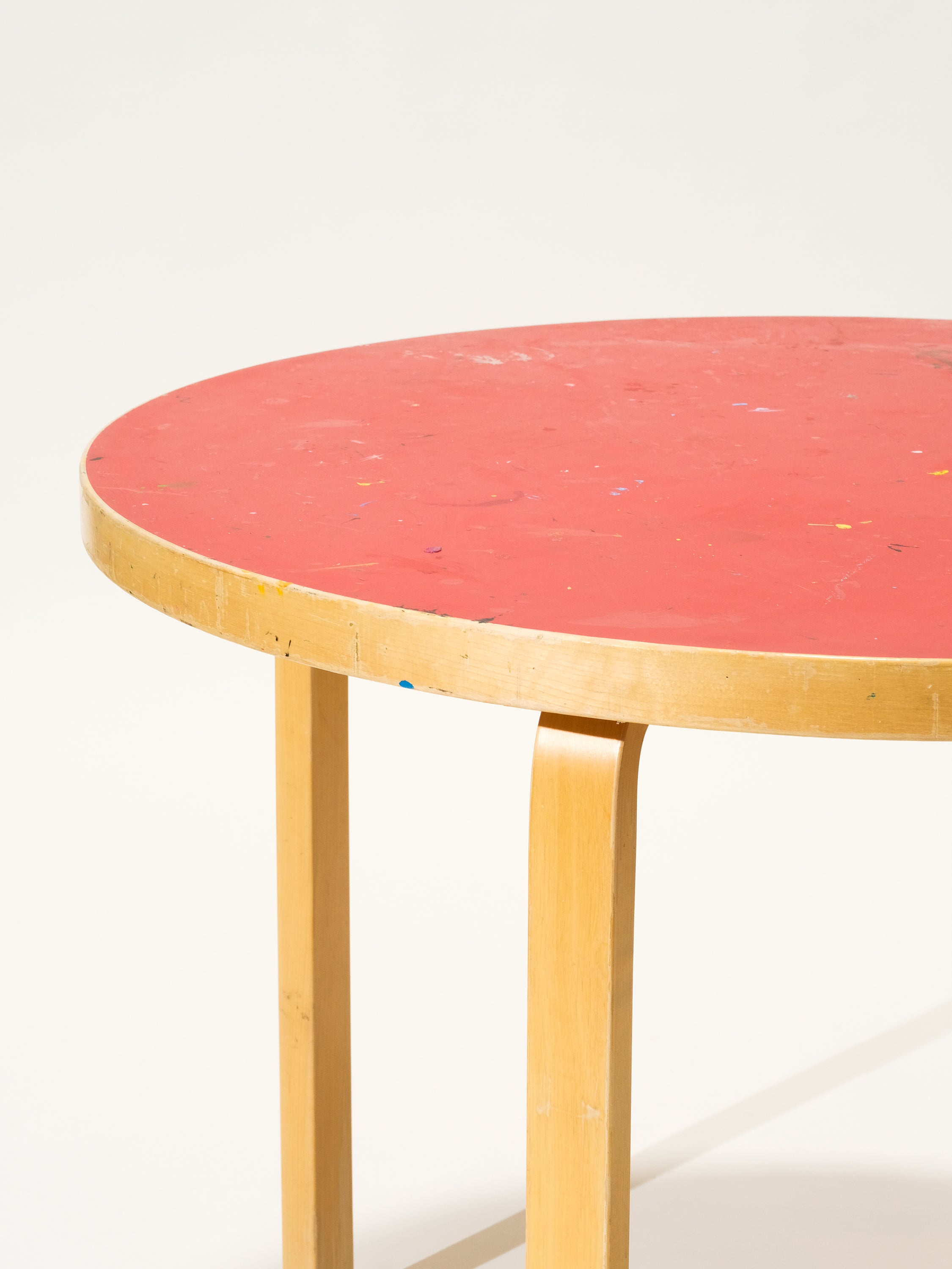 Round Dining Table with Red Linoleum Top by Alvar Aalto for Artek