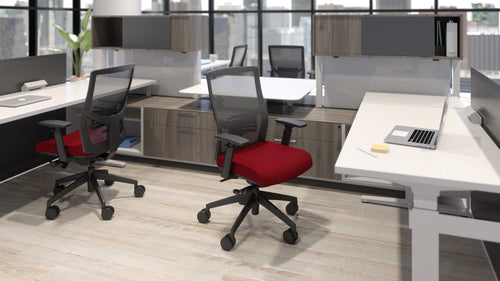 Groovi task chair in Cranberry w height adjustable collaboration spaces.jpg__PID:aa9729d5-0242-4b22-944c-cb4c2bbc3a7f
