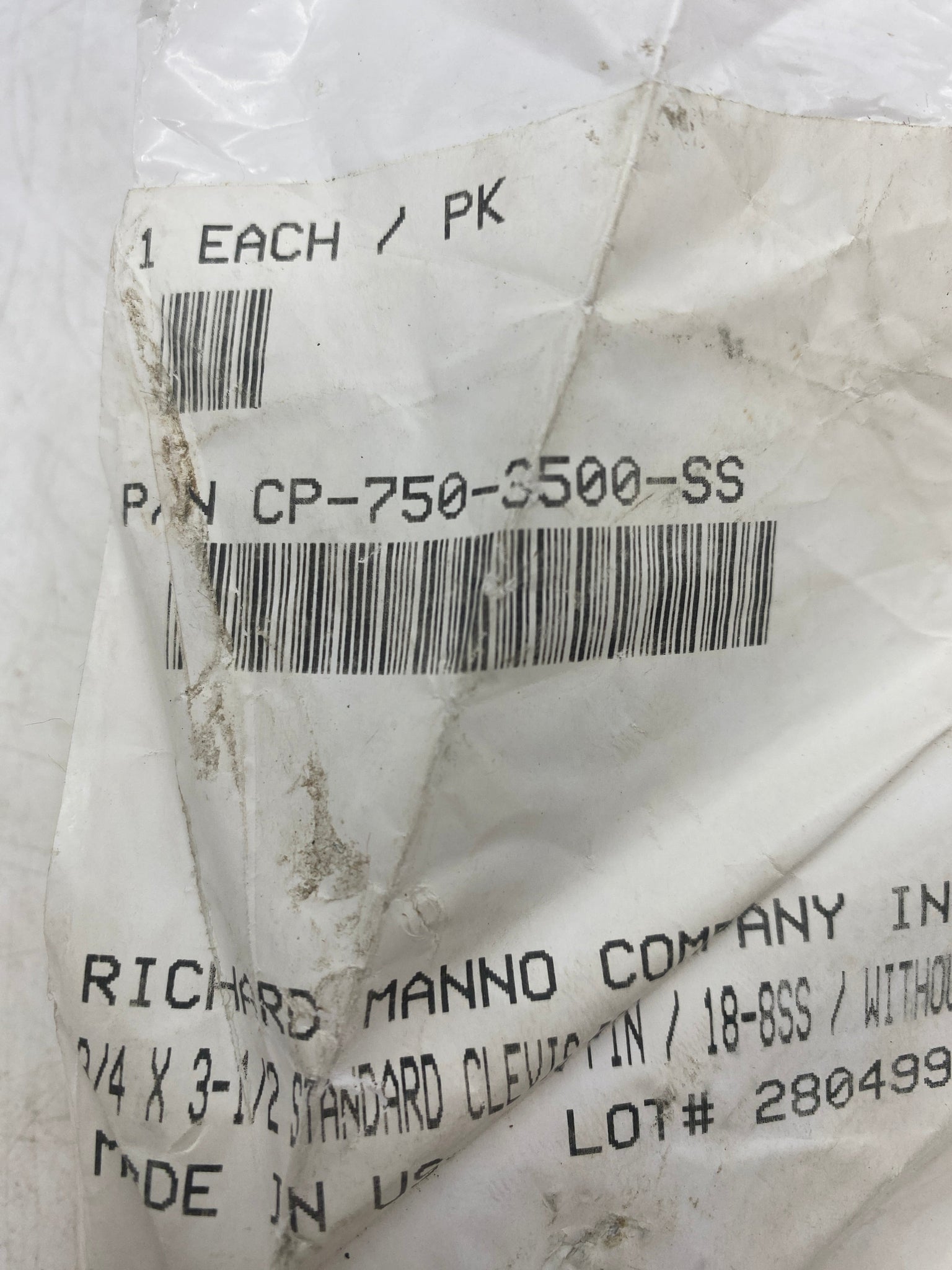 Richard Manno CP-750-3500-SS Stainless Clevis Pin w/o Cotter, *Lot of ...