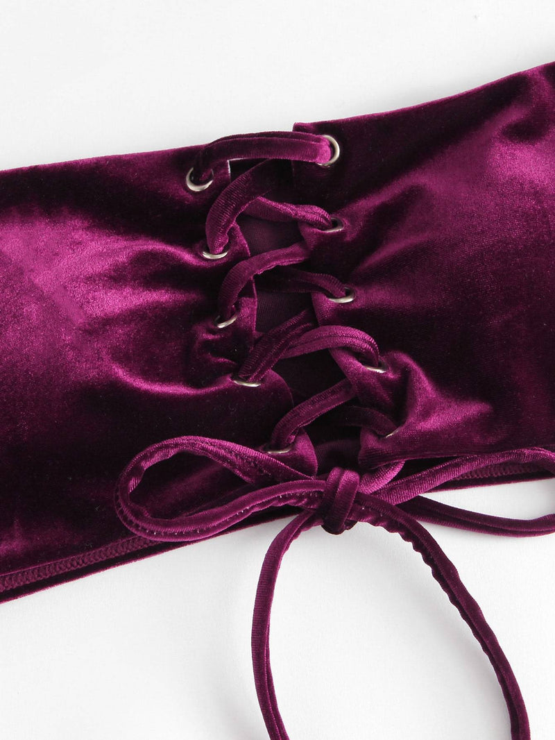 Purple Lace Up Low Rise Velvet Bikini - My Bikini Flex