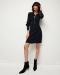 Collared Fitted Ribbed Puff Sleeves Sleeves Dress
