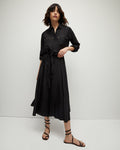 Sophisticated A-line Collared Silk Belted Pocketed Shirt Dress