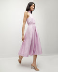 Halter Spring Fall Tiered Shirred Midi Dress