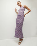 Striped Print High-Neck Knit Sheath Summer Stretchy Sheath Dress