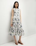 Cotton Dropped Waistline Tiered Smocked Midi Dress With Ruffles