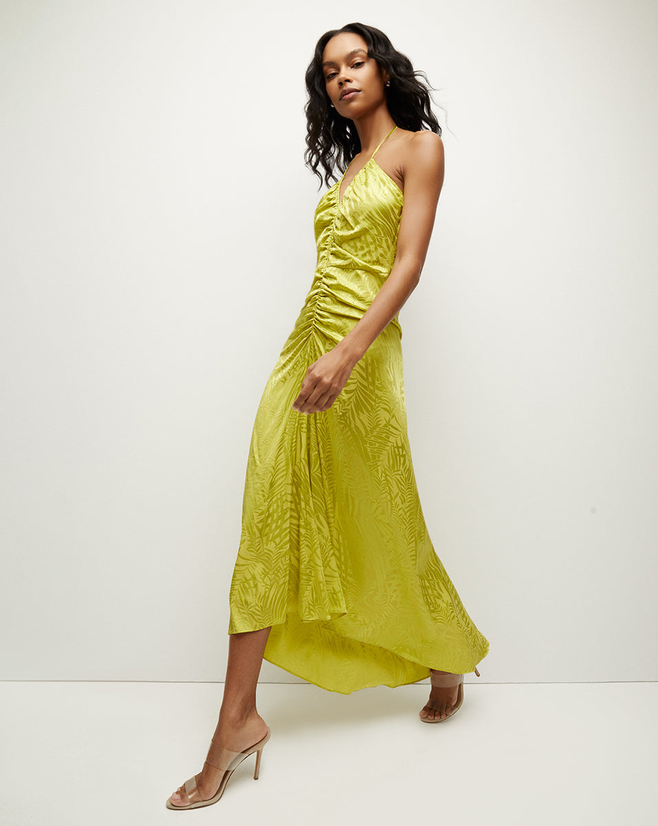 Shop Veronica Beard Aldana Stretch-silk Dress In Chartreuse