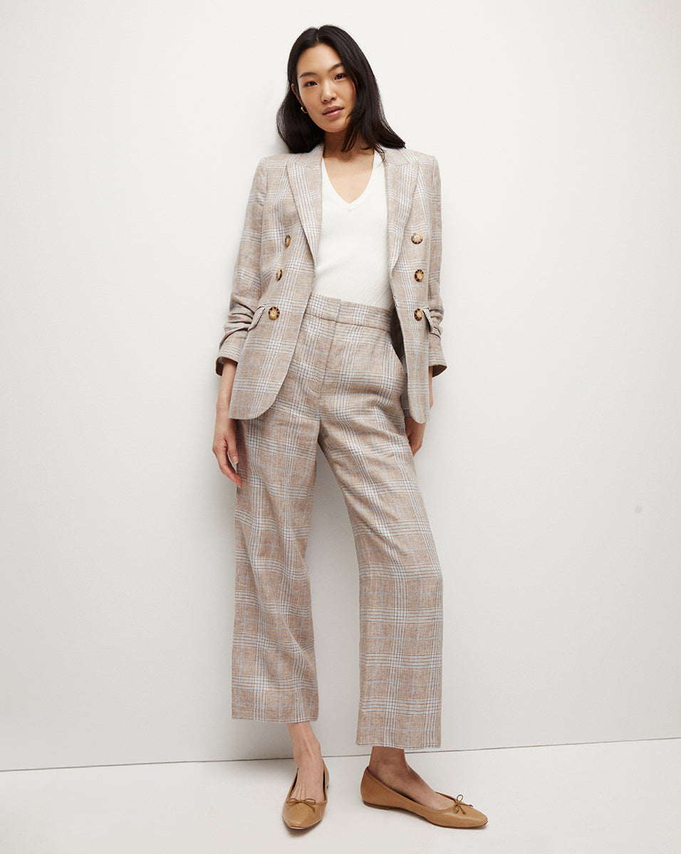 Shop Veronica Beard Brixton Linen Pant In Khaki Multi