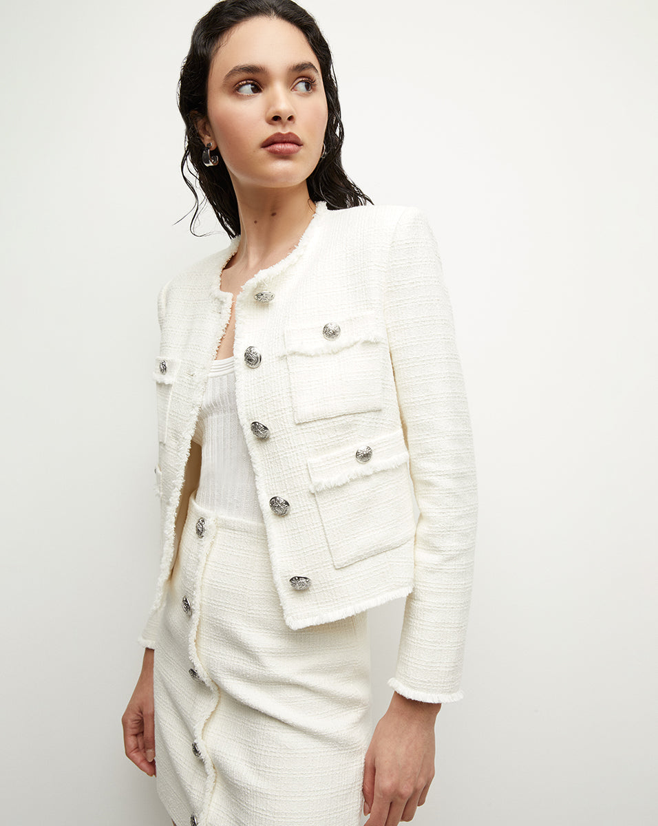 Shop Veronica Beard Olbia Tweed Jacket In Off-white