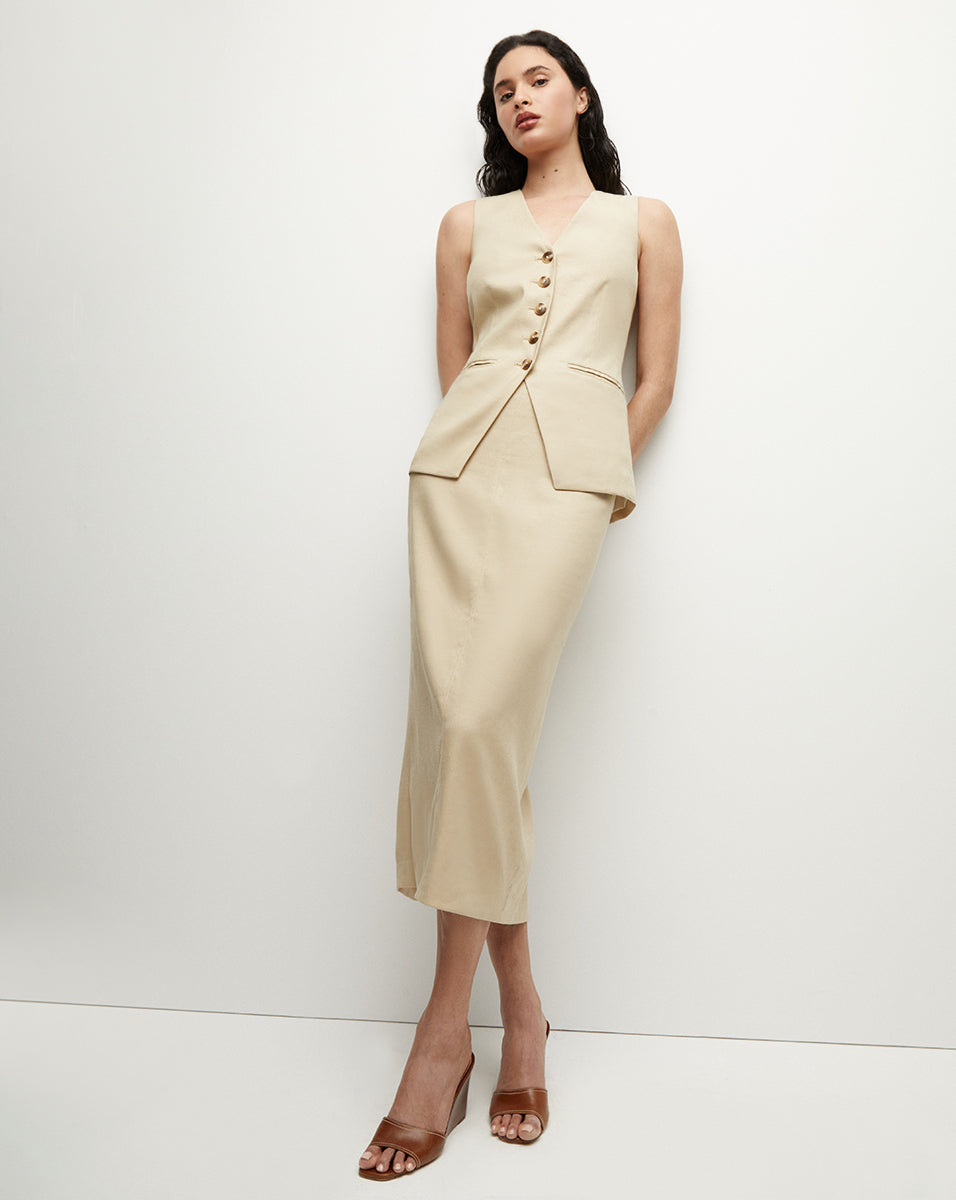 Veronica Beard Kimpton Stretch-Linen Skirt Stone Khaki