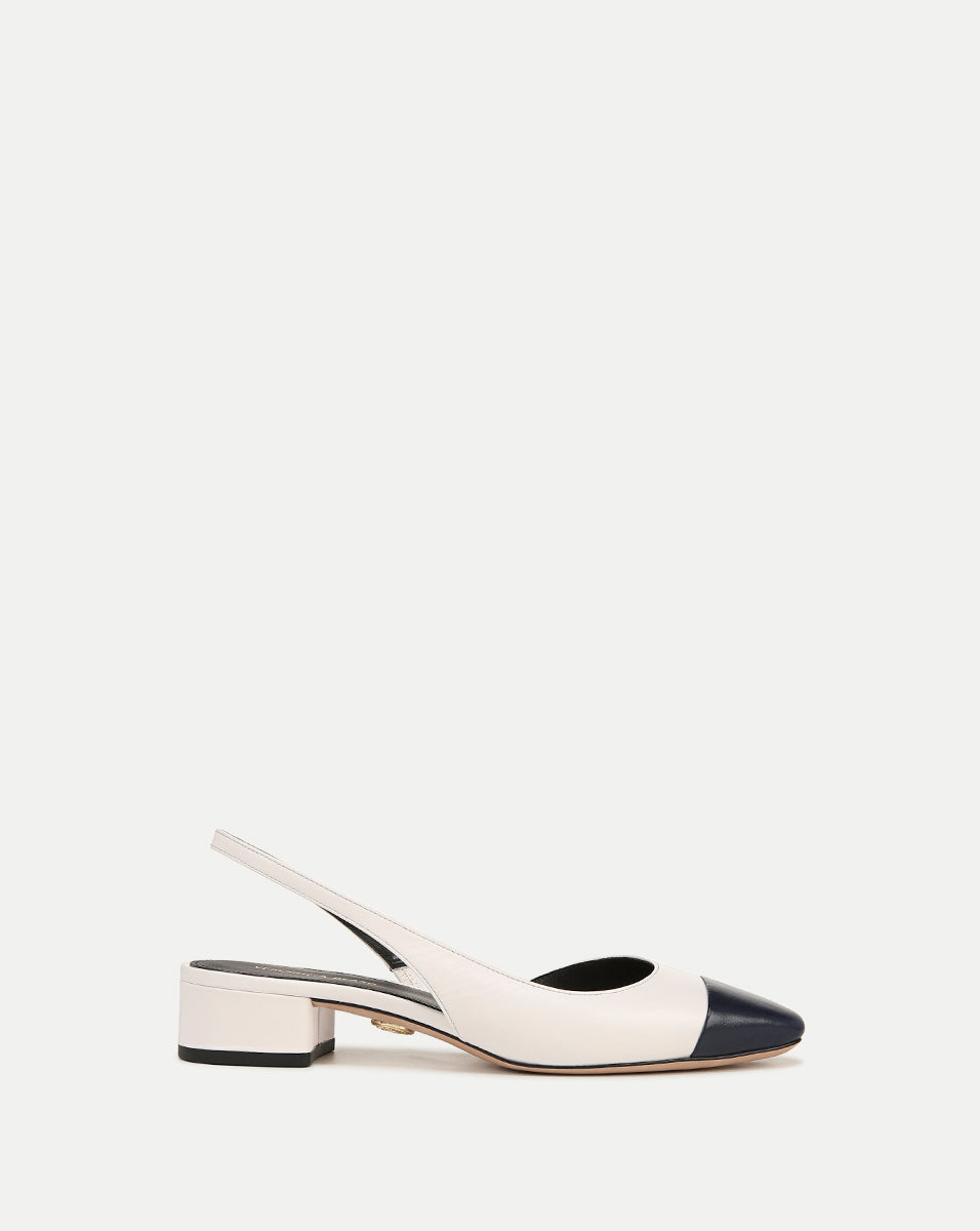 Veronica Beard Cecile Leather Cap-toe Slingback White Navy In Neutral