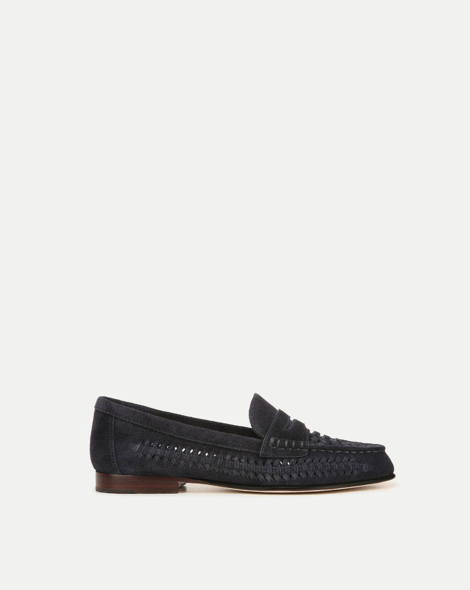 Veronica Beard Penny Woven Suede Loafer Indigo Blue