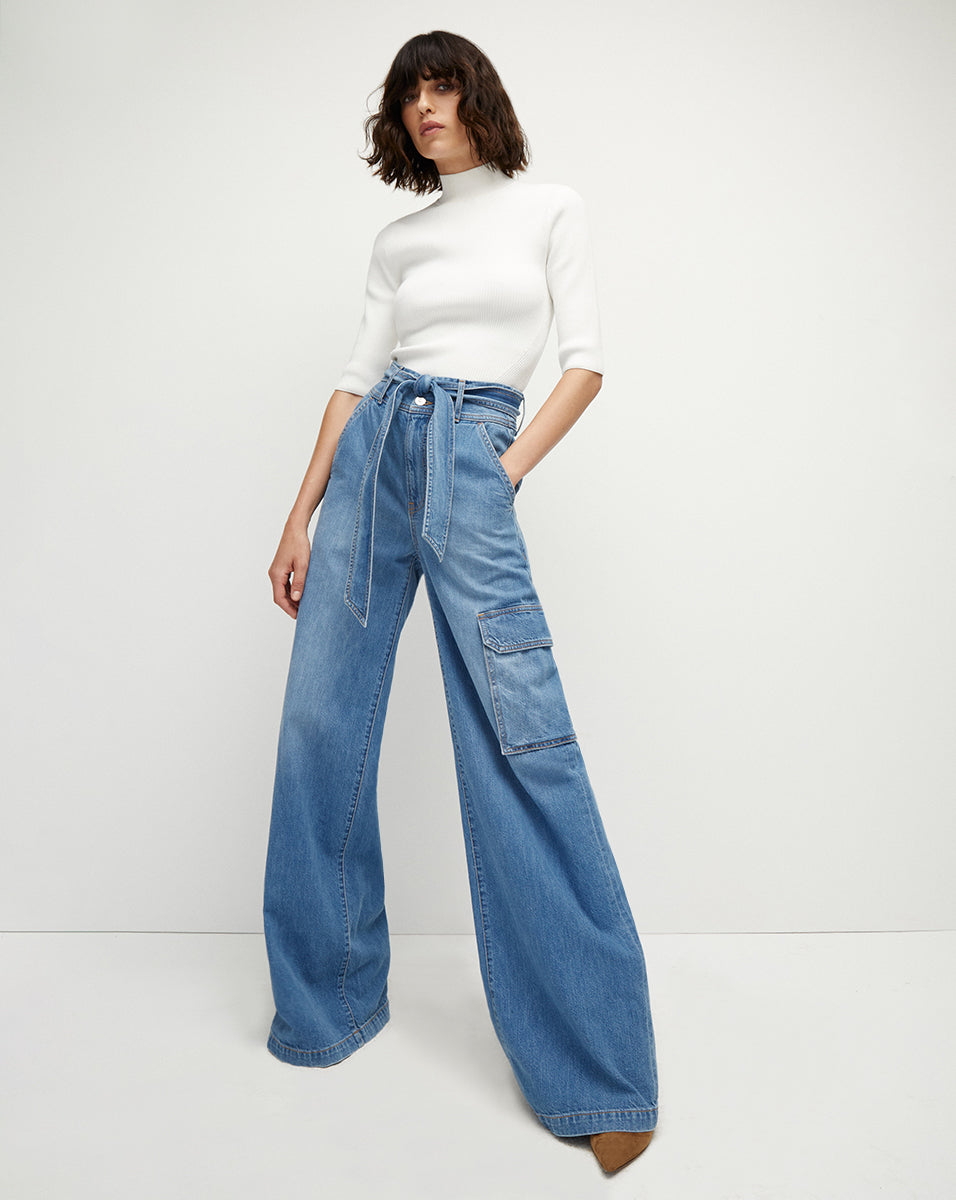 Mia Wide-Leg, Mid-Rise Pleated Jean