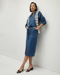 Self Tie Belted Pocketed Collared Cotton Dress