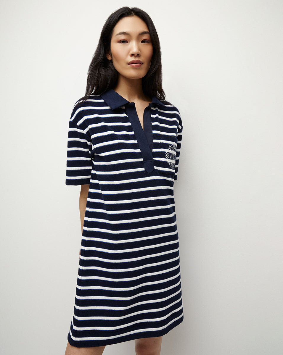 Shop Veronica Beard Terrence Terrycloth Dress Marine Off-white Blue Surf In Marine/off-white/blue Surf