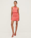 Collared Halter Keyhole Ruched Silk Dress by Veronica Beard