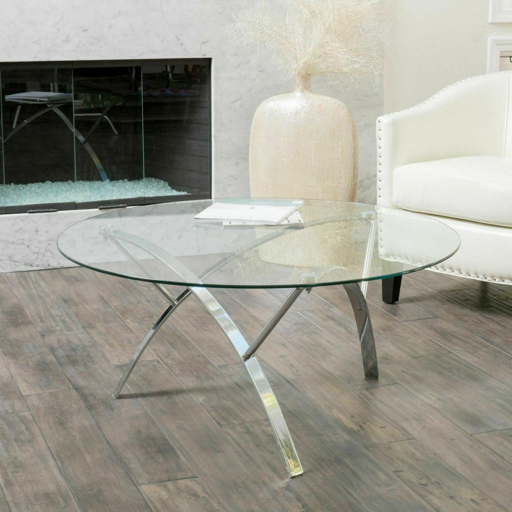 Tempered Glass Round Accent Coffee Table w/ Chrome Legs – Urban Pronto