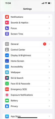 iPhone Settings page