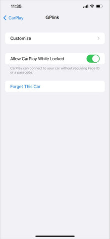 iPhone CarPlay UNAVI settings page