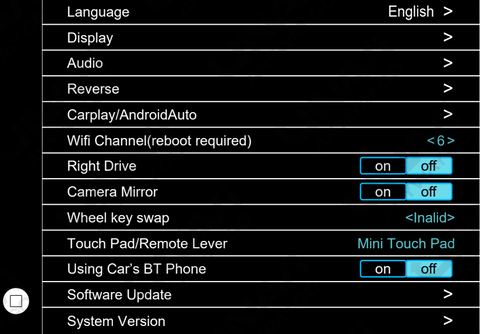 UNAVI CarPlay Lexus Setup Menu