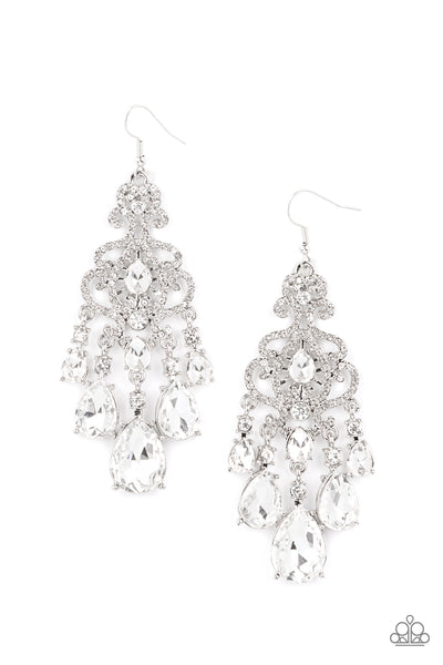 Queen Of All Things Sparkly White - Paparazzi Accessories EMP Exclusive Earrings