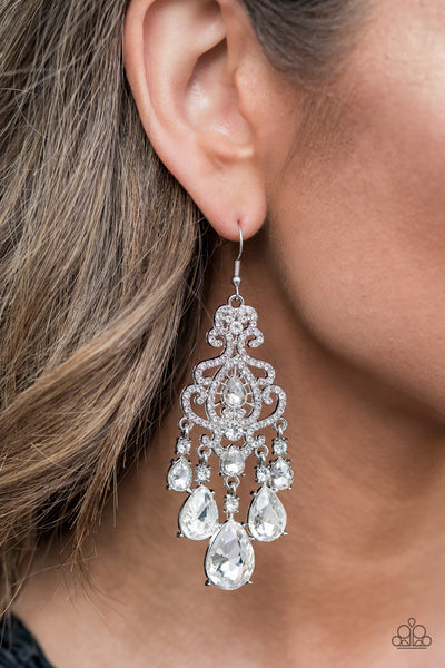 Queen Of All Things Sparkly White - Paparazzi Accessories EMP Exclusive Earrings