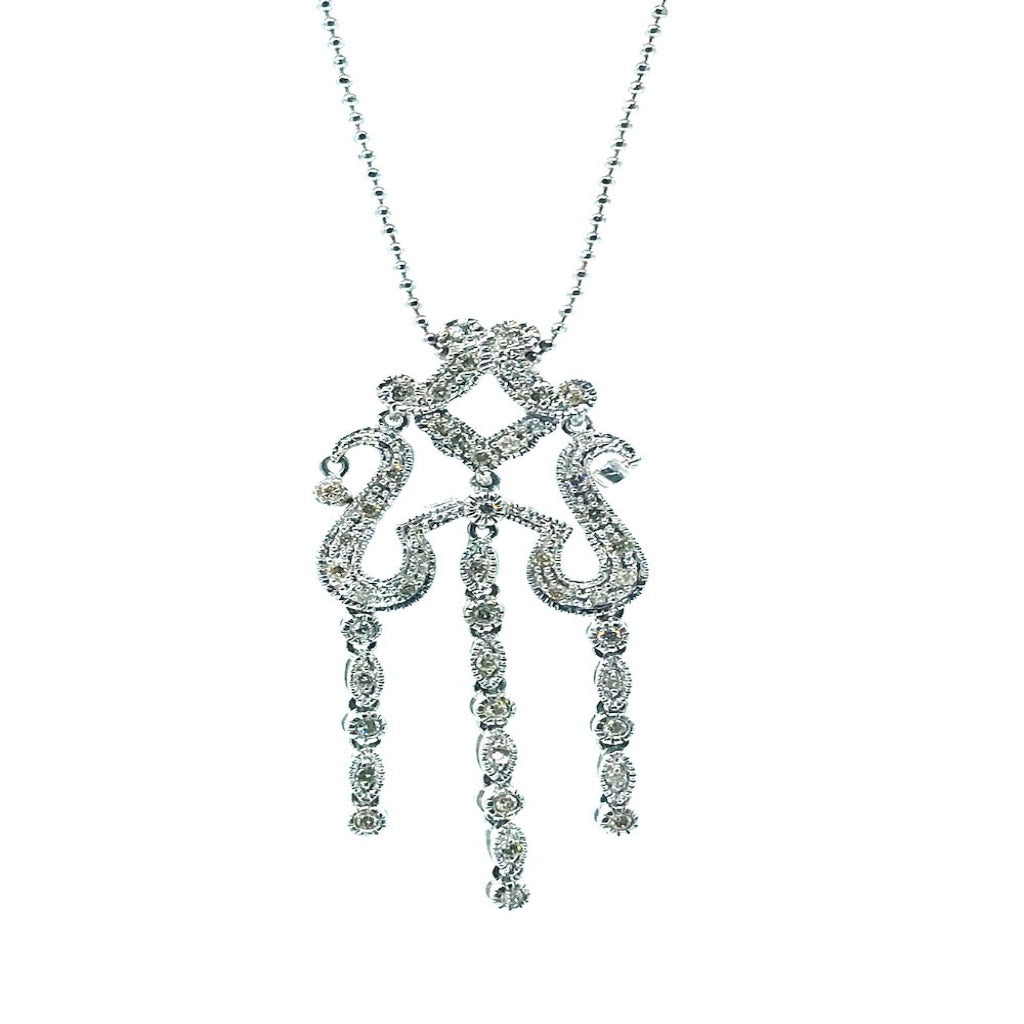 .75 Carat Chandelier Diamond Necklace 1.50 " Length 14 Kt Gold