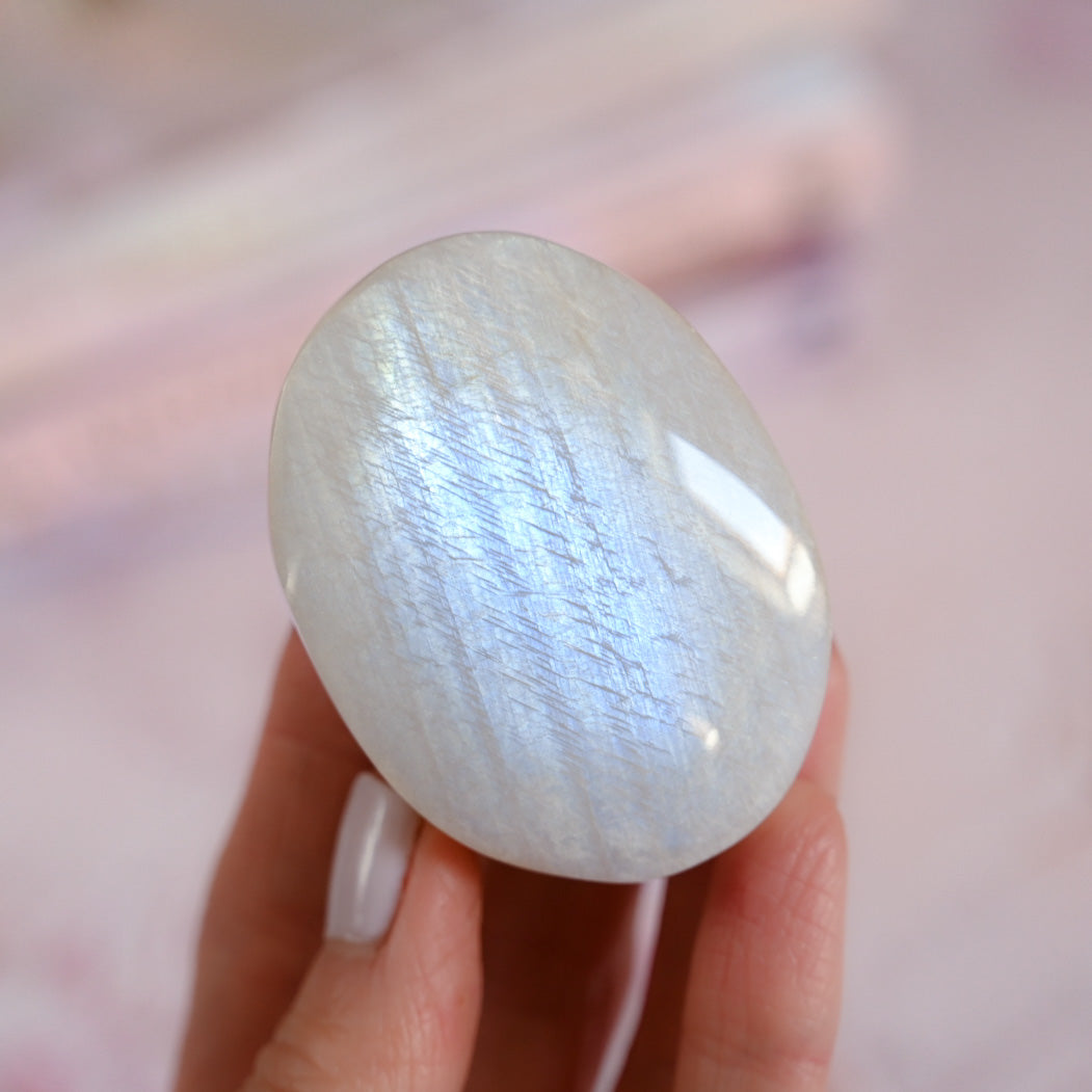 extra flashy white moonstone | palm stone B