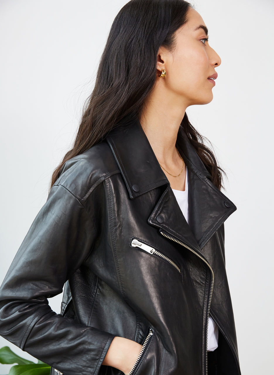 Alma Vegetable Tanned Leather Biker Jacket – Baukjen