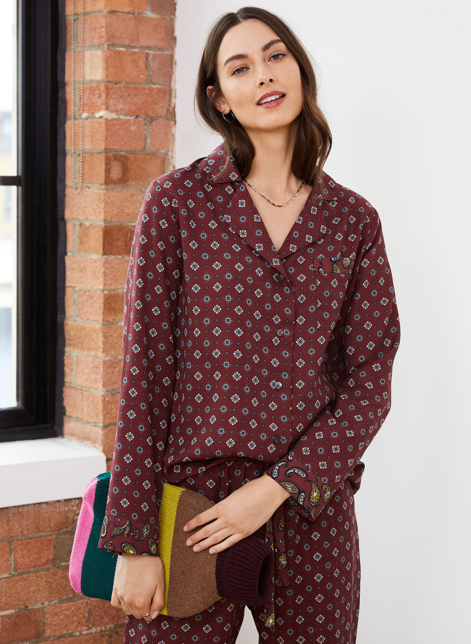 Marylebone Burgundy Pyjama Set - For Her from The Luxe Company UK