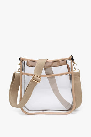 Clear Crossbody w/ Vegan Leather - Taupe - Simply Blessed Boutique