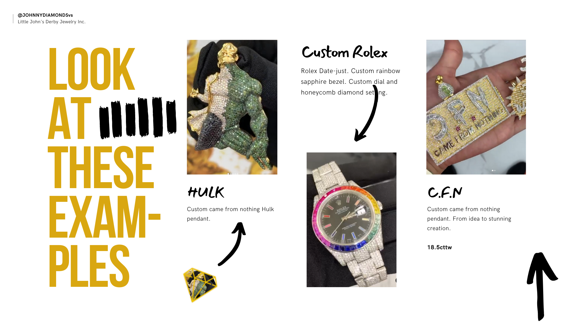 Look at these custom examples. Hulk Pendant. Custom Rolex. CFN pendant.