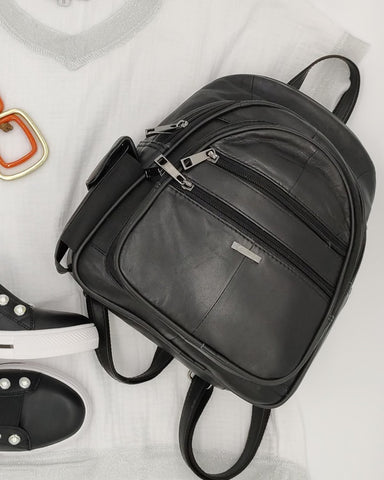 Leather Backpack Black L208