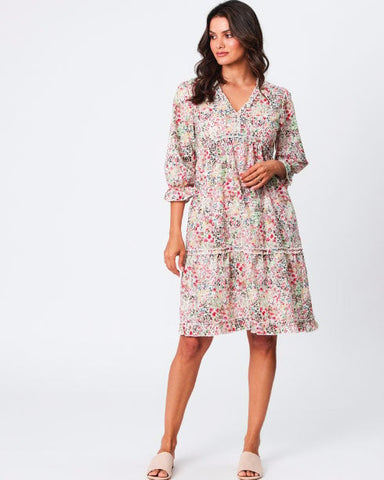 Classified Romantic Printed Ruffle Dress - Natural