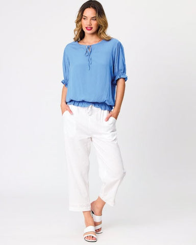 Democracy Jessie Plain Peasant Top - Blue