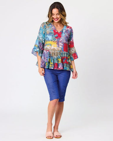 Democracy Julia Print Top - Blue