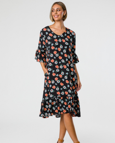 Democracy Paula Printed Dress Black