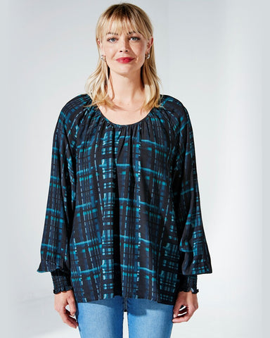 Duo Lourdes Shirred Top Teal