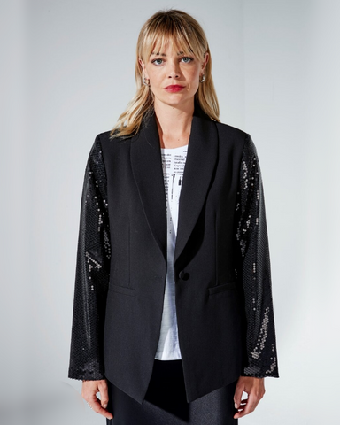 Duo Sequin Sleeve Blazer Black