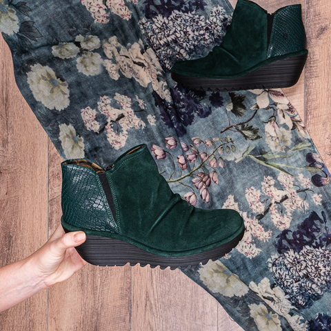 Fly London Yamy Wide Ankle Boot Green Forest