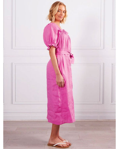 G7 Elka Linen Dress - Hot Pink