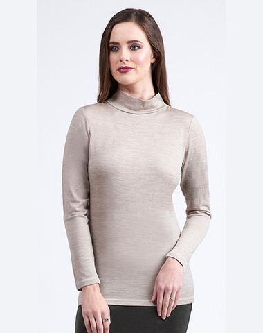 Merino Polo/Turtle Neck Top Barley