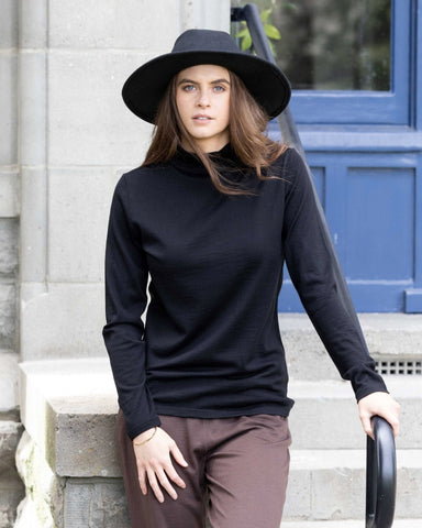 Vassalli Merino Polo/Turtle Neck Top Black